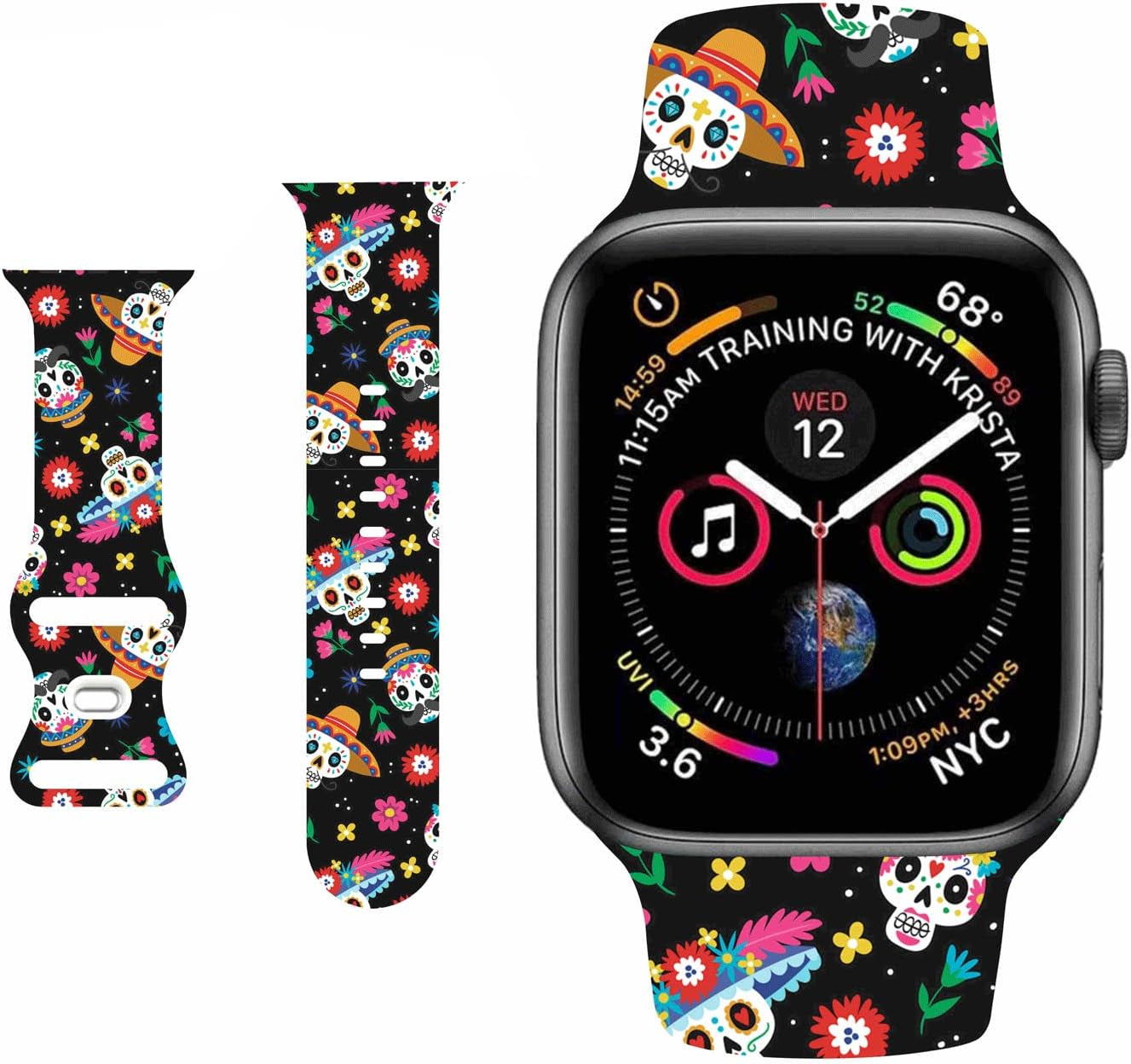 HYHMXB Chic Breathable Character Halloween Bands Compatible with Apple Watch 42Mm 44Mm 45Mm M/L, Grade Soft Silicone Sports Wristband Strap for Iwatch SE & Series 8 7 6 5 4 3 2 (Happy Skull)  HYHMXB   
