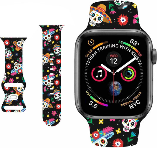 HYHMXB Chic Breathable Character Halloween Bands Compatible with Apple Watch 42Mm 44Mm 45Mm M/L, Grade Soft Silicone Sports Wristband Strap for Iwatch SE & Series 8 7 6 5 4 3 2 (Happy Skull)  HYHMXB   