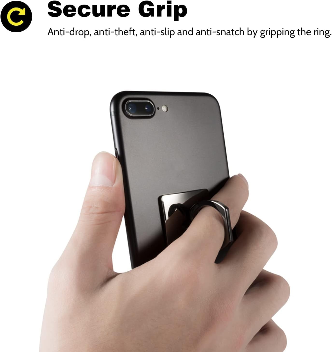 [2 Pack] Square Sparkling Cell Phone Ring Holder Stand,360 Degree Rotation and 180 Degreeadjustable Finger Ring Kickstand with Polished Metal Phone Grip (Black)  Wansurs   