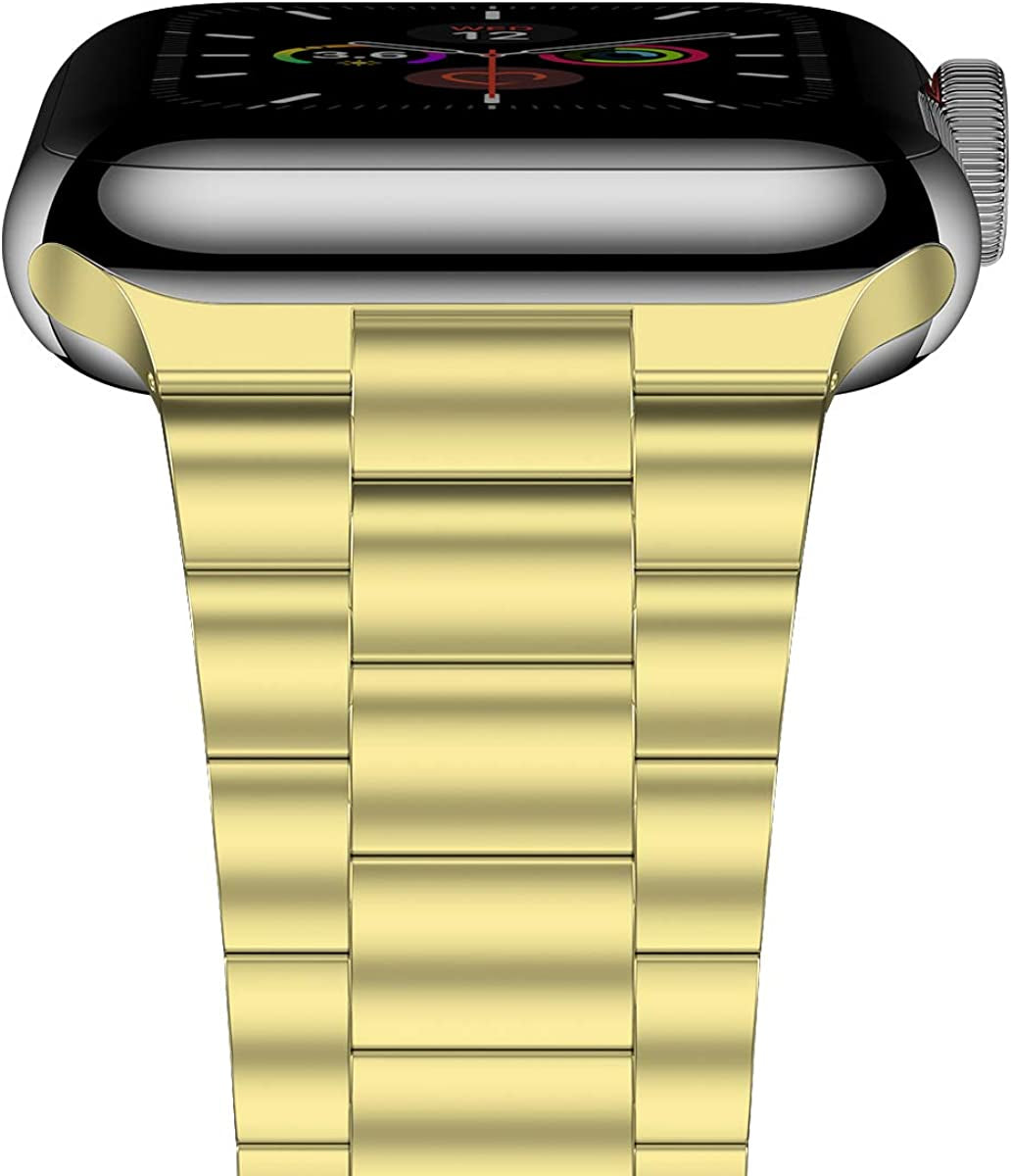 Iiteeology Metal Band Compatible with Apple Watch Band 49Mm 45Mm 44Mm 42Mm 41Mm 40Mm 38Mm, Upgraded Business Stainless Steel Link Band for Apple Watch Ultra Series 8/7/6/5/4/3/2/1/SE  iitee Yellow Gold-3 Beads 41mm/40mm/38mm 