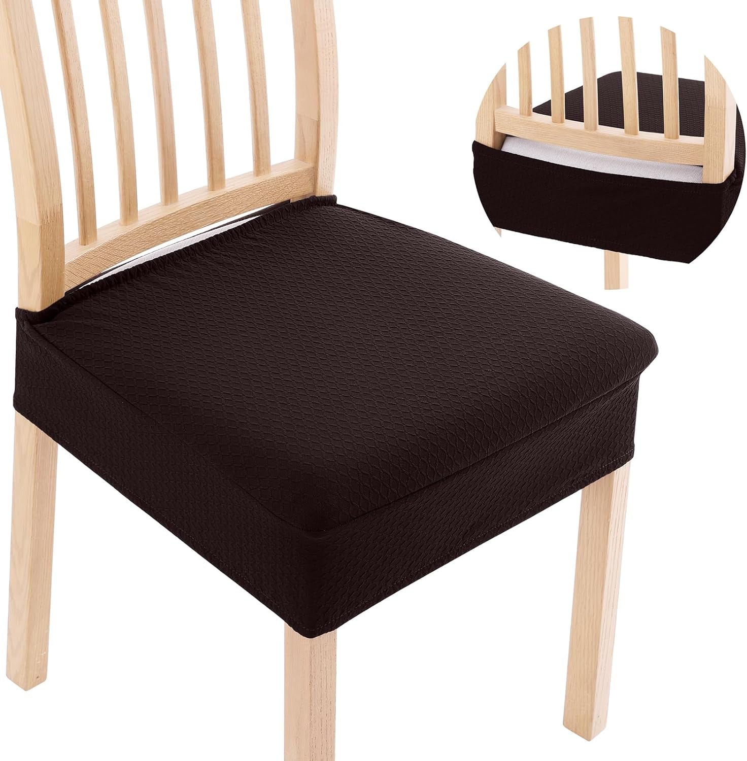 Smiry Stretch Jacquard Seat Covers for Dining Chairs, 6 Pack Washable Dining Chair Cover Dining Room Chair Seat Covers, Beige  smiry Brown 4 