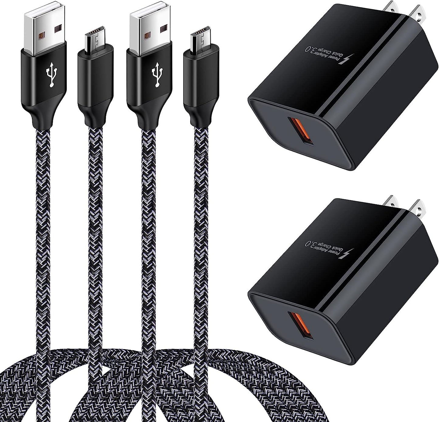 Micro USB Charger,Android Fast Charger,Quick Charger 3.0 USB Fast Wall Charger Plug Micro USB Cable for Motorola Moto E E5 E4 Plus/Play,E5 Supra,G5 G5S G4 Plus/Play,G6 Play/Forge,Moto Droid Turbo 2  Shenzhen Putuo Technology Co., Ltd Black-2 Pack  