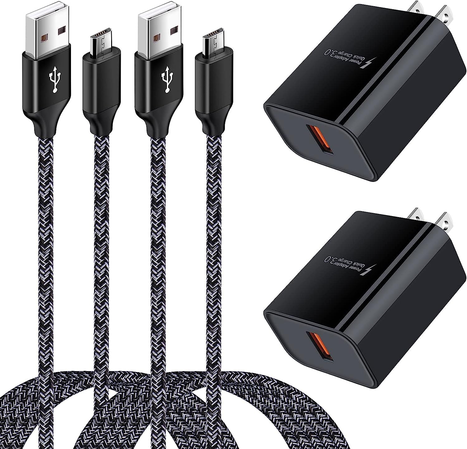 Micro USB Charger,Android Fast Charger,Quick Charger 3.0 USB Fast Wall Charger Plug Micro USB Cable for Motorola Moto E E5 E4 Plus/Play,E5 Supra,G5 G5S G4 Plus/Play,G6 Play/Forge,Moto Droid Turbo 2  Shenzhen Putuo Technology Co., Ltd Black-2 Pack  