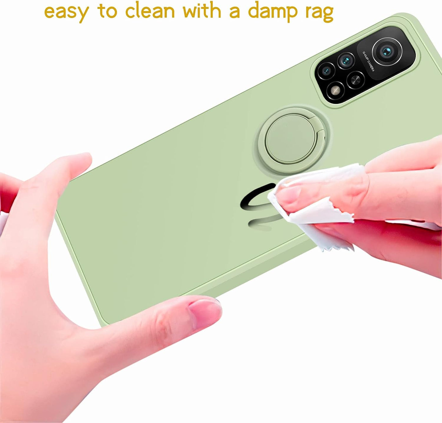 Coqibel Liquid Silicone Case for Xiaomi Mi 10T/ Xiaomi Mi 10T Pro [360° Ring Kickstand and Car Mount Function], Cover with Microfiber Liner Has Slim Full Body Protection – Tea Green  Coqibel   