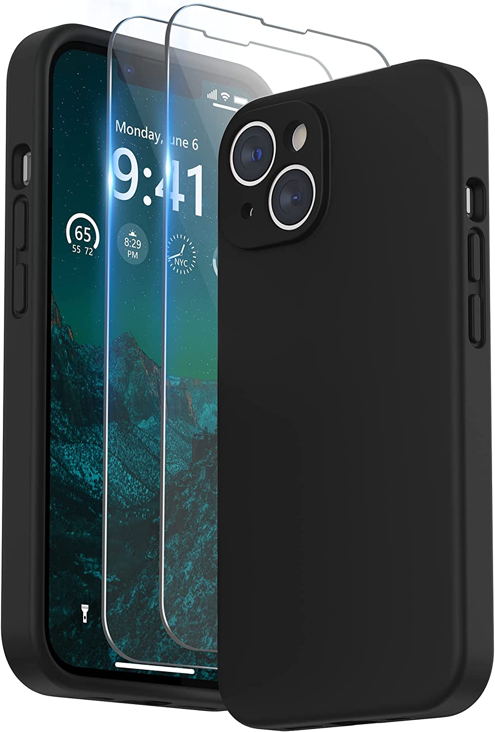 SURPHY Compatible with Iphone 14 Case with Screen Protector (Camera Protection + Soft Microfiber Lining) Liquid Silicone Phone Case 6.1 Inch 2022, Lilac Purple  SURPHY Black  