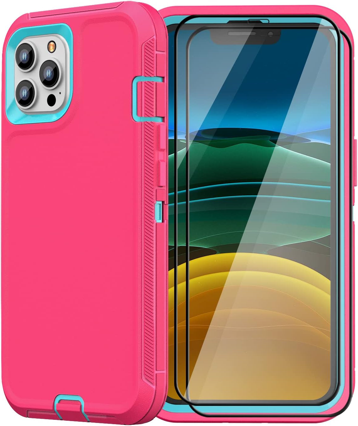FEIYAR HOME Design for Iphone 11 Pro Max Case with 2 X Tempered Glass Screen Protector, Military Grade Full Body Drop Protective Shockproof Heavy Duty Case for Iphone 11 Pro Max 6.5 Inch (Black)  FEIYAR HOME Pink Blue  