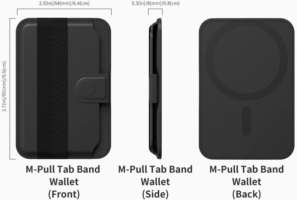 Sinjimoru Comb-Pattern Phone Grip Wallet for Magsafe, Vegan Leather Magnetic Cell Phone Card Holder & Wool Band Strap as Credit Card Case for Iphone 12 13 14 plus Pro Max. M-Pull Tab Band Black  Sinjimoru Co.Ltd   