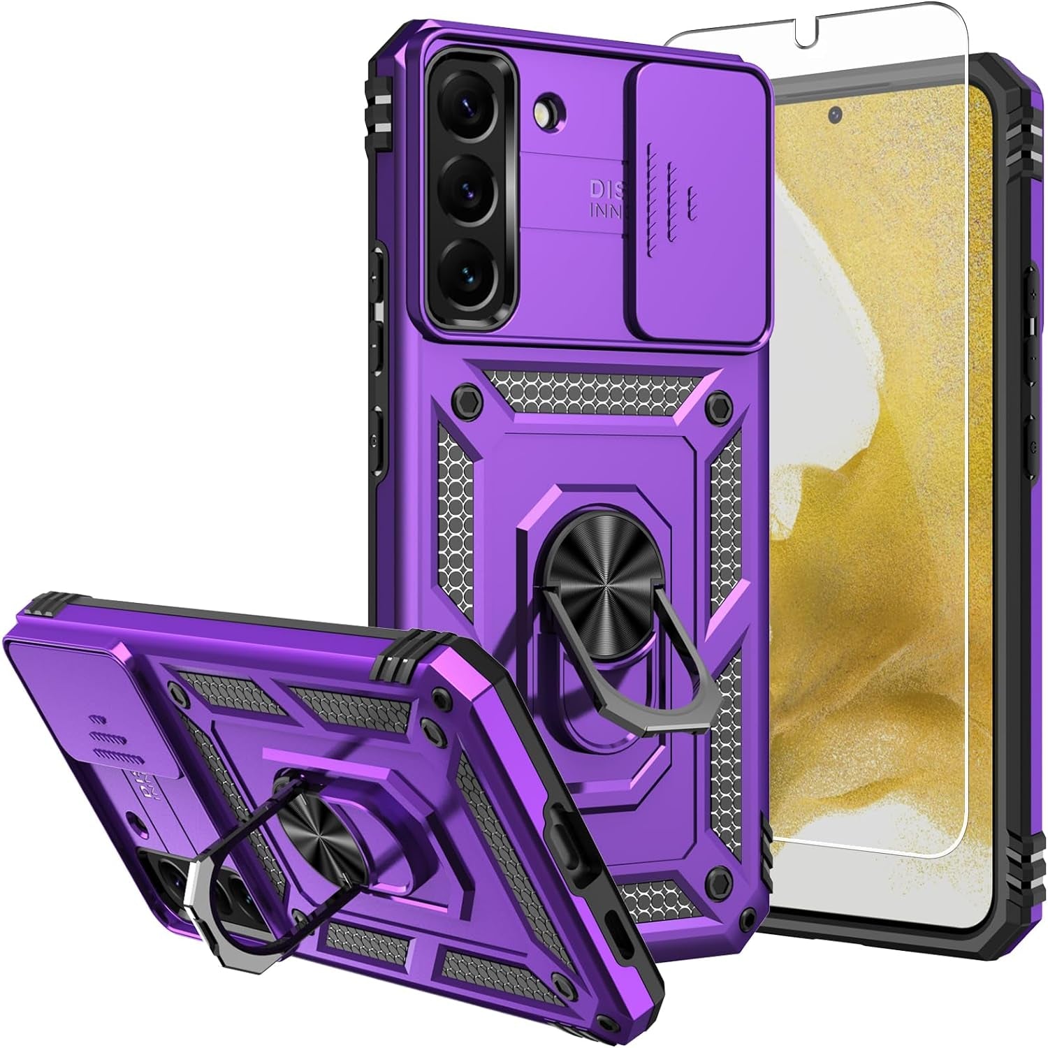 Galaxy S22 plus Case,Samsung S22 plus Case,With Screen Protector,[Military Grade] 16Ft. Drop Tested Cover with Magnetic Kickstand Car Mount Protective Case for Samsung Galaxy S22 Plus, Rose Gold  SKTGSLAMY Tc-Purple  