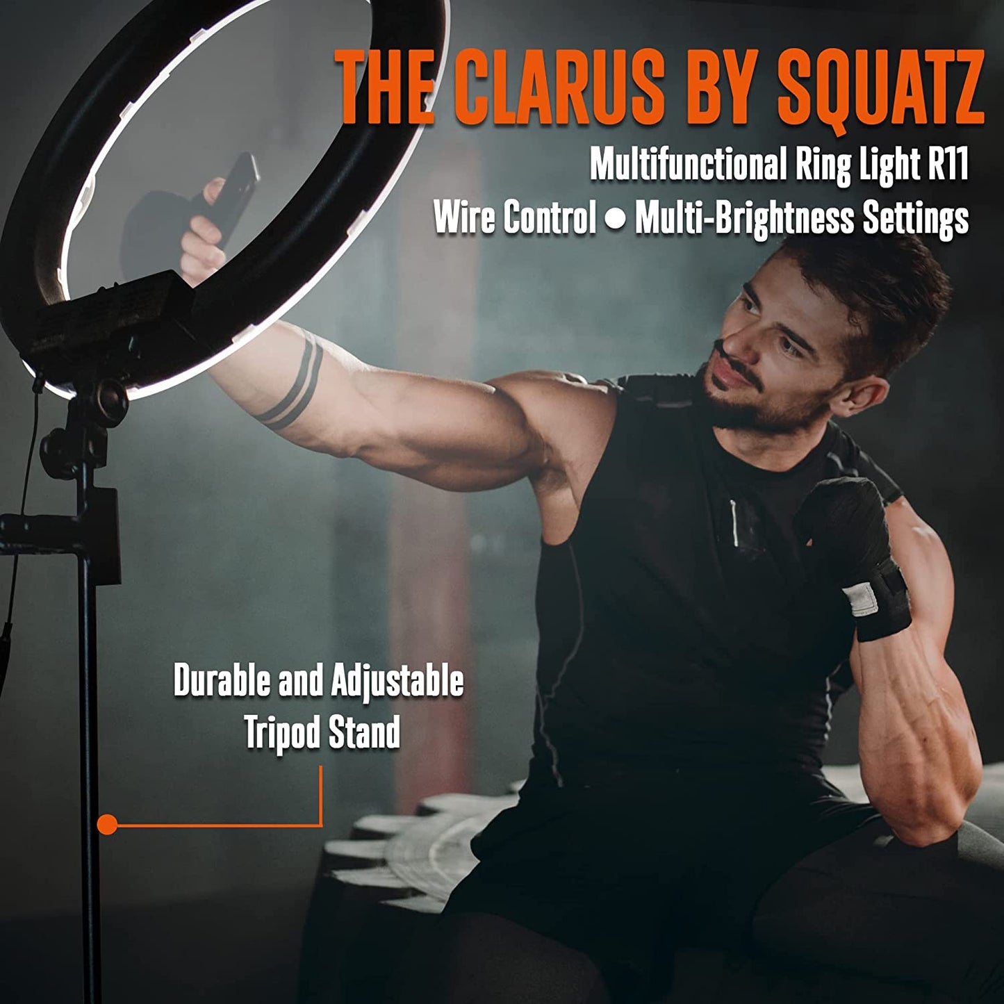 SQUATZ 11’’ LED 12W Selfie Ring Light R11 with Wired Control, Tripod Stand with 5 Sections, Phone Holder, Adjustable Brightness Levels for Influencers, Youtube, Trainers, and Streaming.  Sound Around   