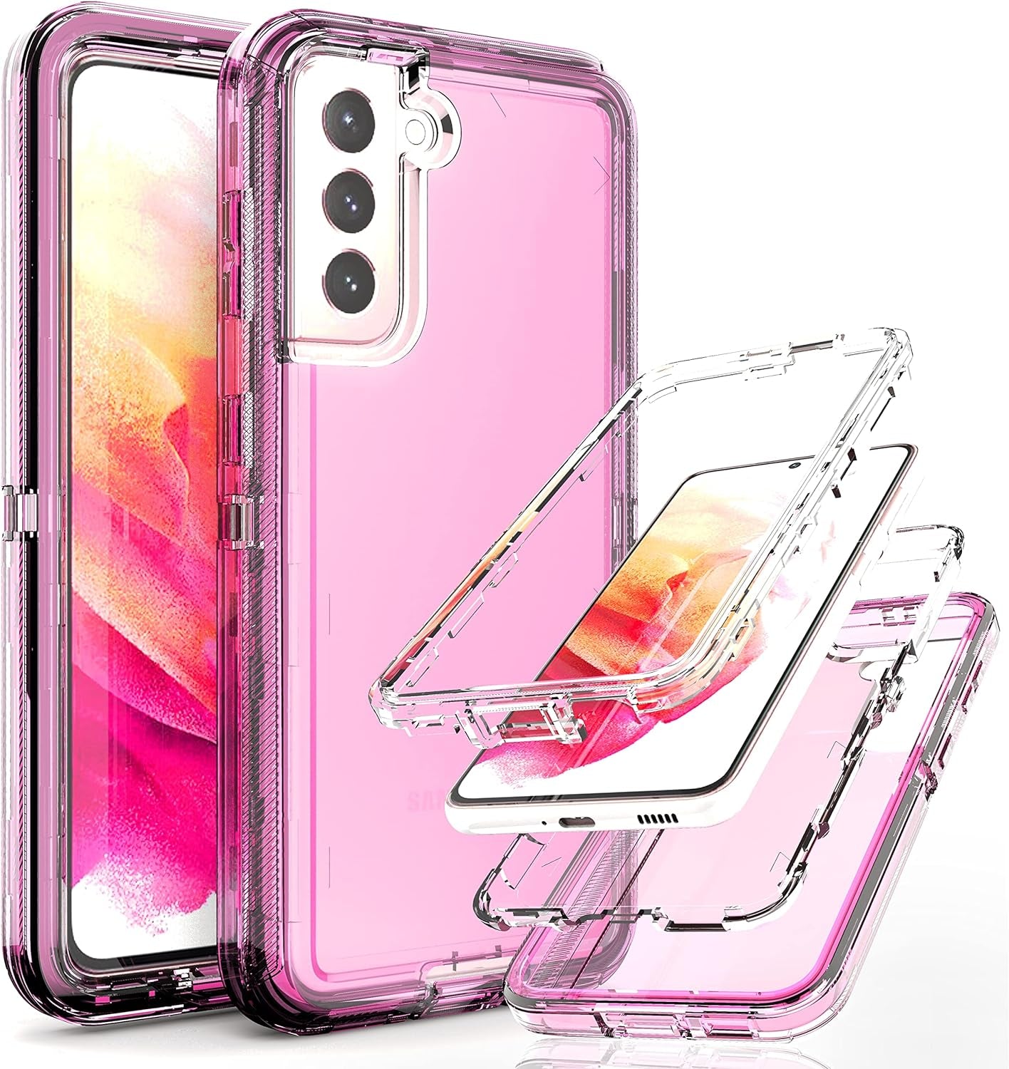 Ymhxcy Galaxy S21 Case, Drop 3 Layer Durable Cover (No Screen Protector) Solid Rubber Case / 16Ft Test Clear Case for Samsung Galaxy S21-Crystal Clear  YmhxcY Ts-Transparent Pink Ts-Galaxy S21 