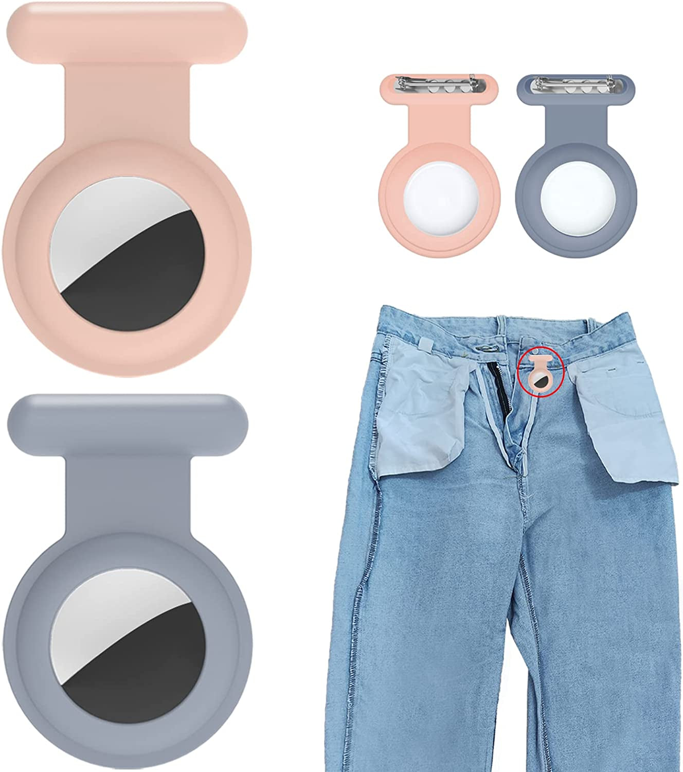 2 Pack Holder Case Compatible for Airtag Tracker, Silicone Hidden GPS Kid Airtag Holder with Invisible Pin, anti Lost Apple Air Tag Case Cover for Toddlers, Elderly, Pet, Clothing(Black and Grey)  Fzemnn Pink Gray  