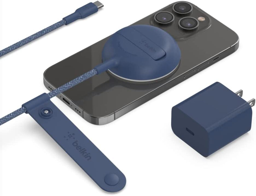 Belkin Wireless Charger Fast Charging up to 15W with Official Made for Magsafe Module and Pad Style, Kick Stand for Iphone 14, 14 Plus, 14 Pro, 14 Pro Max, 13, 12, and Other Magsafe Iphones  Belkin Blue Power Supply Included 