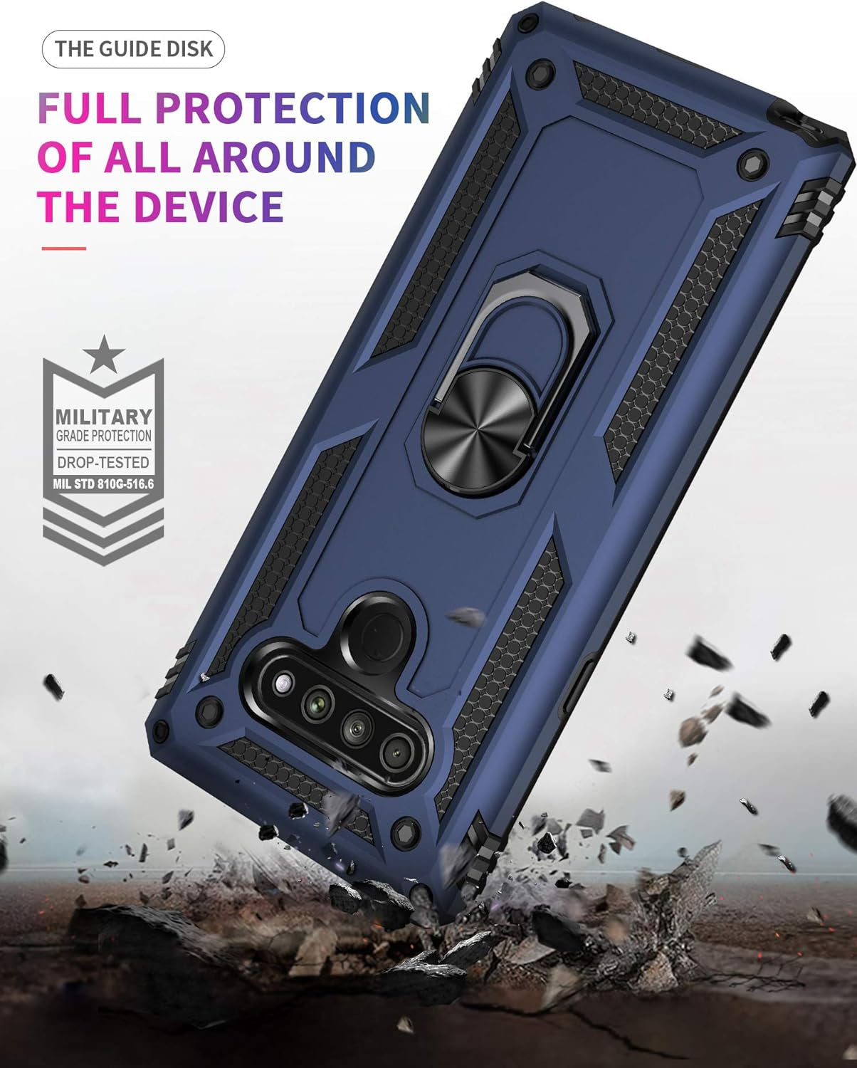 YZOK Compatible with LG Stylo 6 Case,With HD Screen Protector,Military Grade Protective Phone Case with 360 Degree Rotating Metal Ring, Holder Kickstand Cover Case for LG Stylo 6 (Blue)  YZOK   