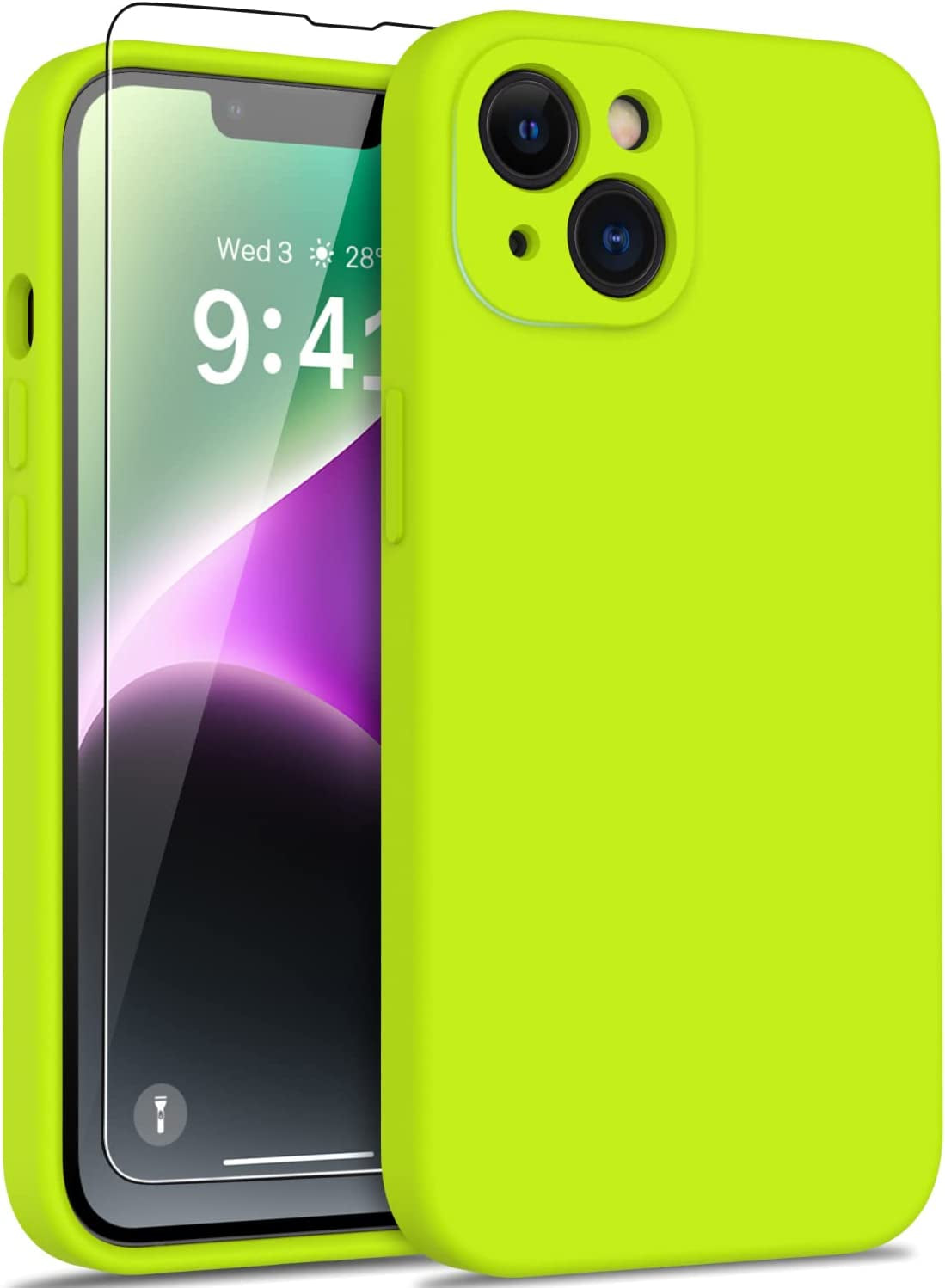 DEENAKIN Iphone 14 Case with Screen Protector,Enhanced Camera Cover,Passing 16Ft Drop Tested Soft Silicone Gel Rubber,Slim Fit Protective Phone Case for Iphone 14 6.1" Ash Grey  DEENAKIN Fluorescent Yellow  