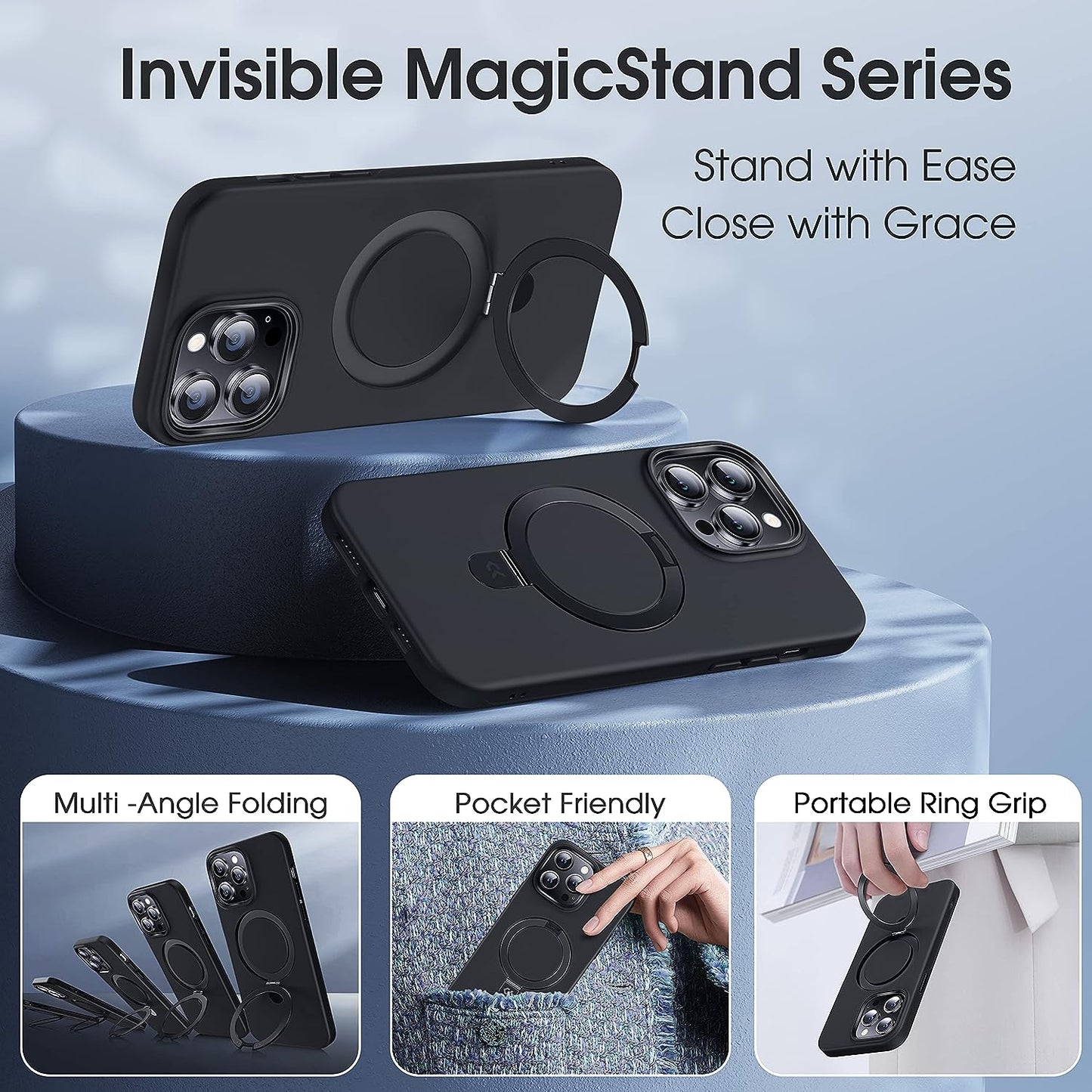 CASEKOO Magnetic for Iphone 14 Pro Max Case with Invisible Stand [Compatible with Magsafe] [Dust-Free Antistatic Silicone] Mil-Grade Protective Non-Slip Phone Cover Cases for Women Men 6.7 Inch, Black  CASEKOO   