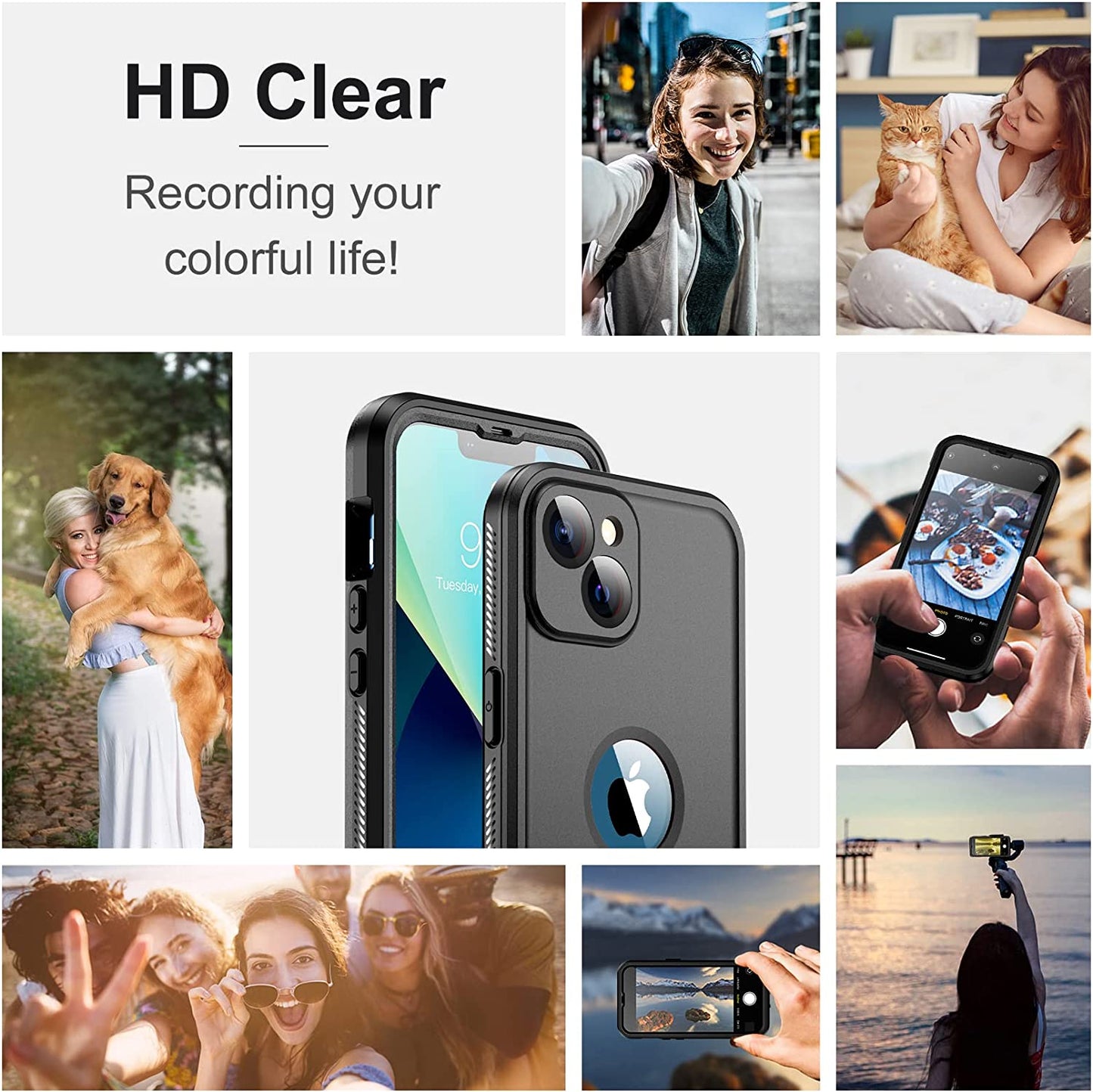 Temdan [Real 360 for Iphone 13 Case Waterproof, Built-In 9H Tempered Glass Camera Lens & Screen Protection [12FT Military Dropproof][Full-Body Shockproof][Dustproof][Ip68 Underwater]-6.1 Inch Black  Temdan   