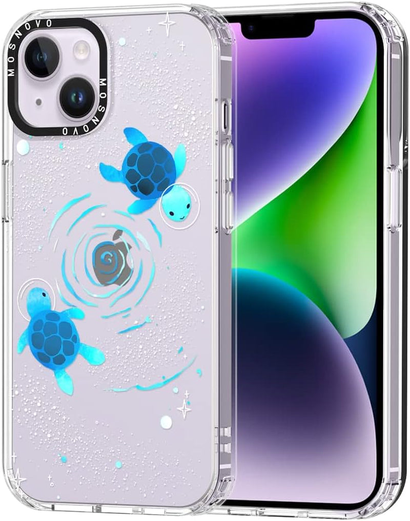 MOSNOVO Compatible with Iphone 14 plus Case, [Buffertech 6.6 Ft Drop Impact] [Anti Peel off Tech] Transparent Clear TPU Bumper Phone Case Cover with Floral Skull Designed for Iphone 14 plus 6.7"  MOSNOVO Swirl Space Turtle  