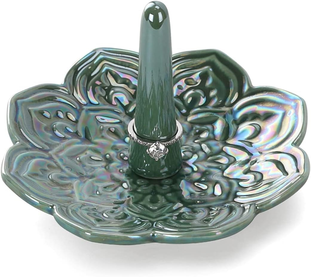 VINCOMIC Mandala Ring Holder,Decorative Jewelry Holder,Birthday Christmas Thanksgiving Day Engagement Wedding Gifts for Women,Ceramic Navy Blue  VINCOMIC Mandala Green  