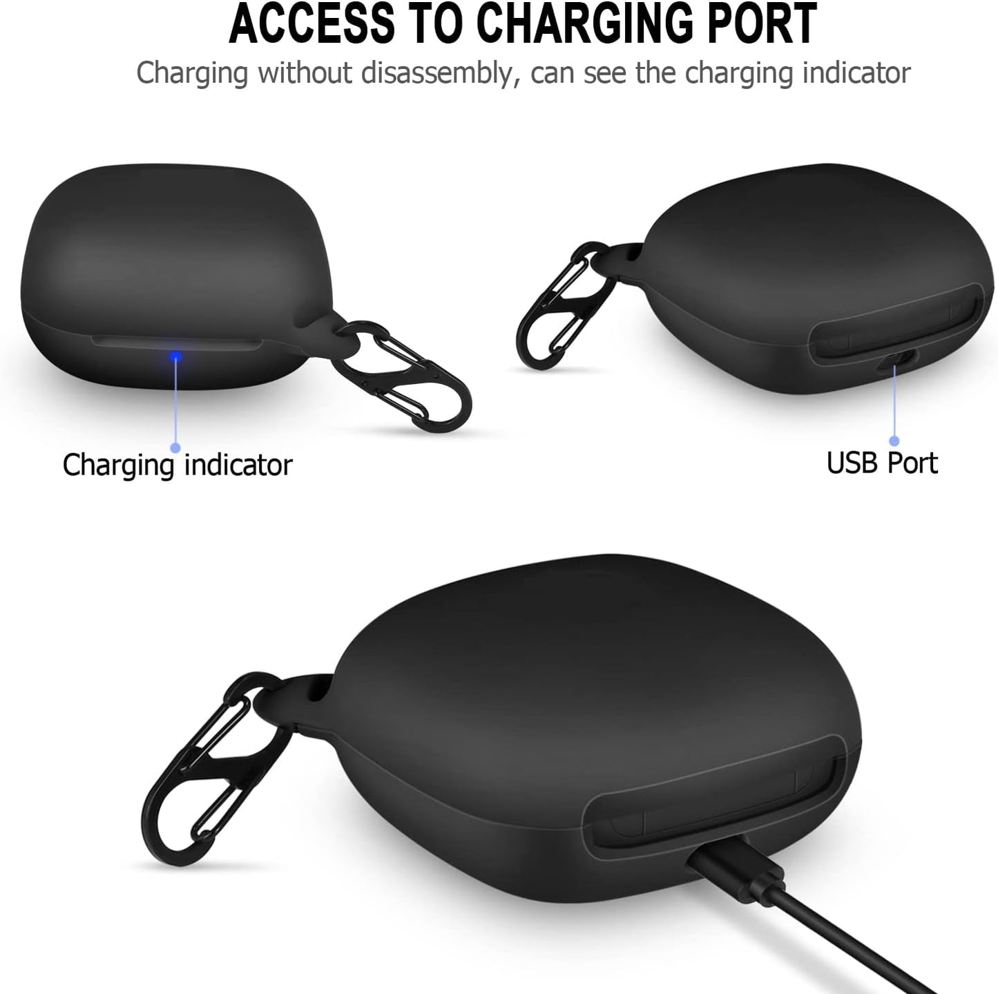 Lizhi Silicone Case for Beats Fit Pro, Anti-Break Anti-Lost & Shockproof Unique Dual Hole Portable Protective Case Cover with Carabiner for 2021 Newest Beats Fit Pro (Black-2)  LiZHi   