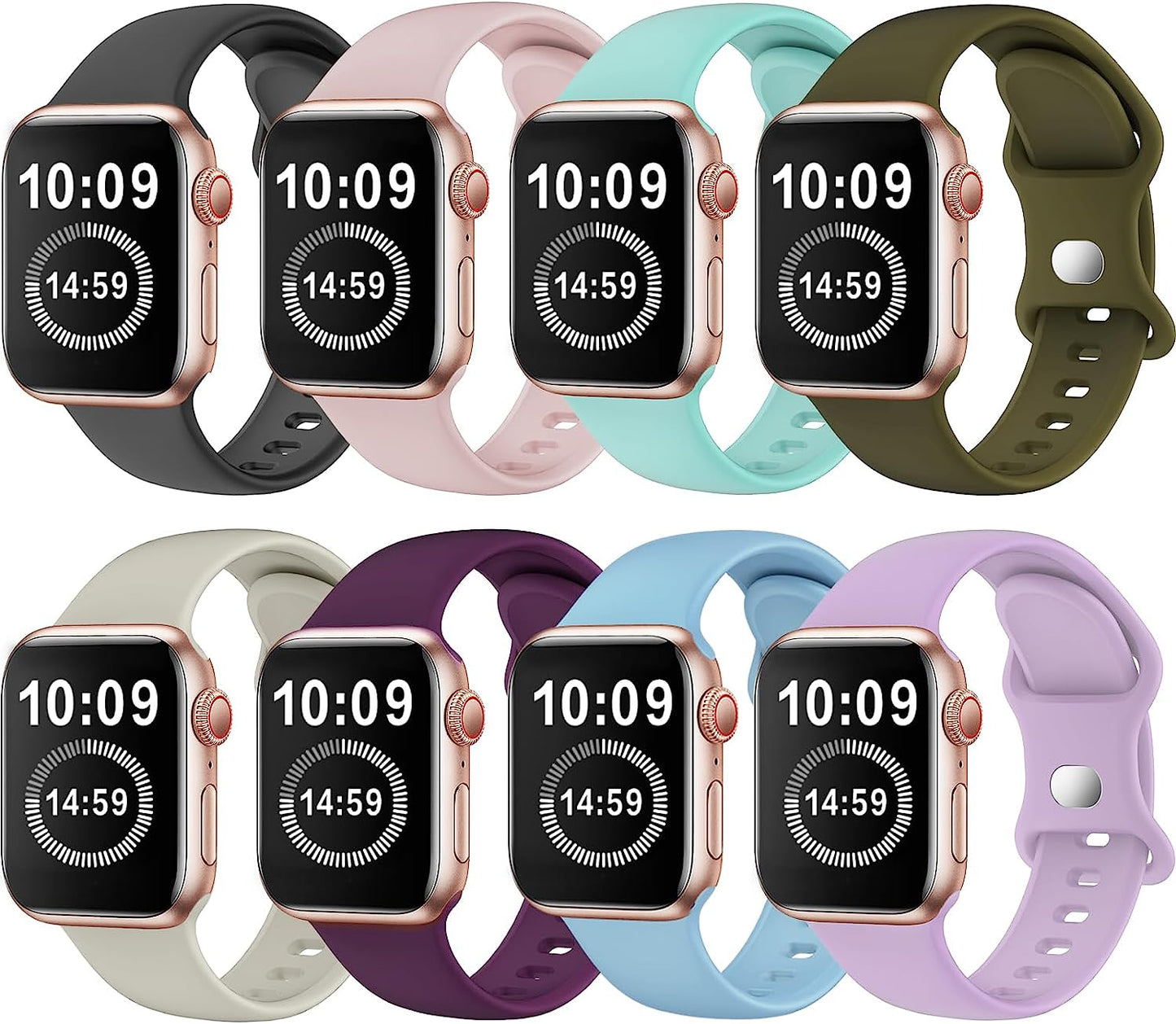 SWHAS Watch Bands Compatible with Apple Watch Bands 40Mm 38Mm Women Men, Soft Silicone Wristbands Replacement Strap Compatible with Iwatch Series 7 6 5 4 3 2 1 SE  SWHAS HOT-8 colors-A 42mm/44mm/45mm/49mm S/M 