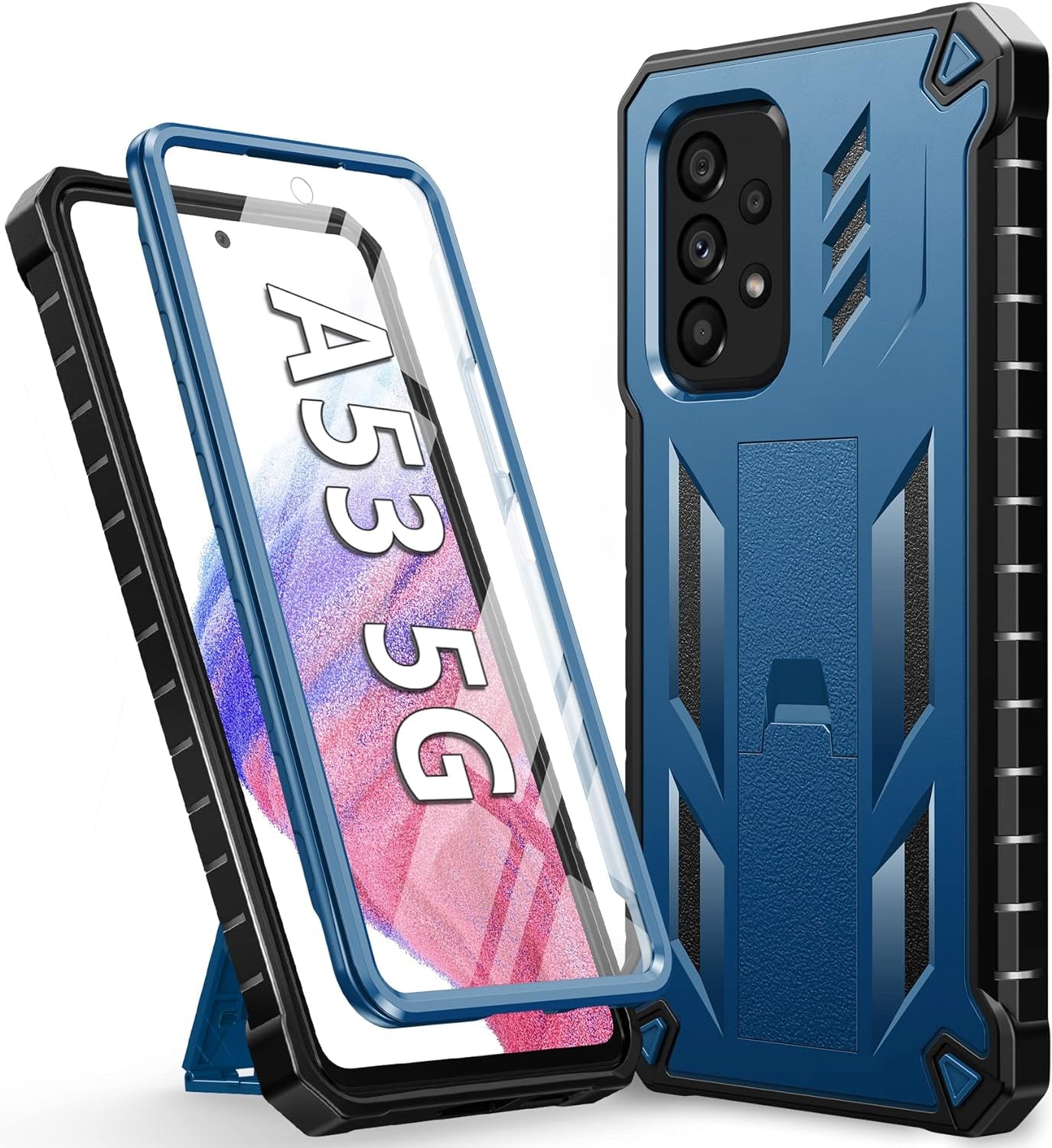 Soios for Samsung Galaxy A53 5G Case: Military Grade Drop Proof Protection Cover with Kickstand | Matte Textured Rugged Shockproof TPU | Protective Cell Phone Case for Galaxy A53 5G Phone  SOiOS Zj-Blue  