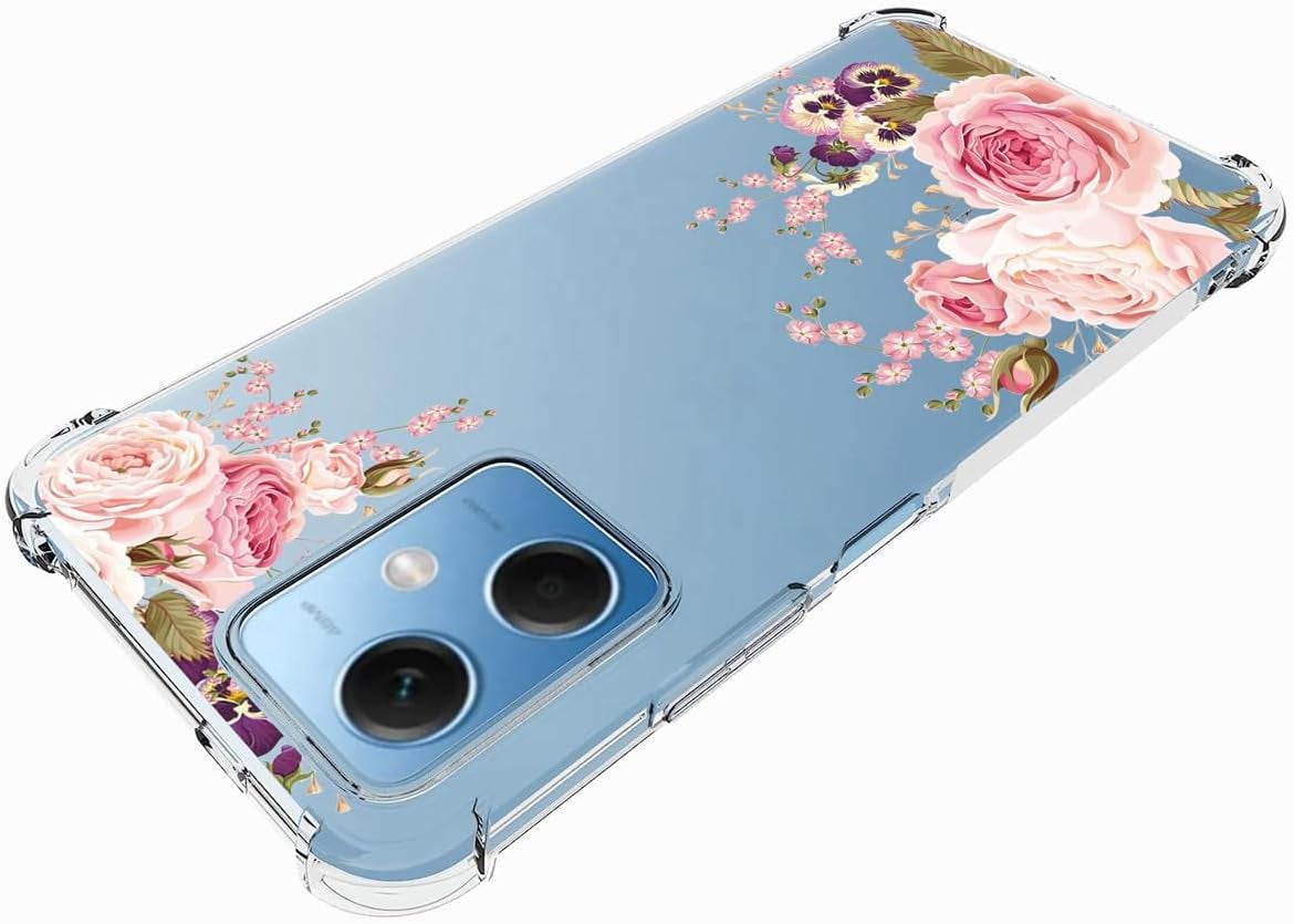Ueokeird Phone Case for Redmi Note 12 5G Case, Poco X5 5G 22111317PG Case Girls Women, Slim Shockproof Clear Floral Pattern Soft Flexible TPU Protective Cover for Xiaomi Redmi Note 12 5G (Rose Flower)  Ueokeird   