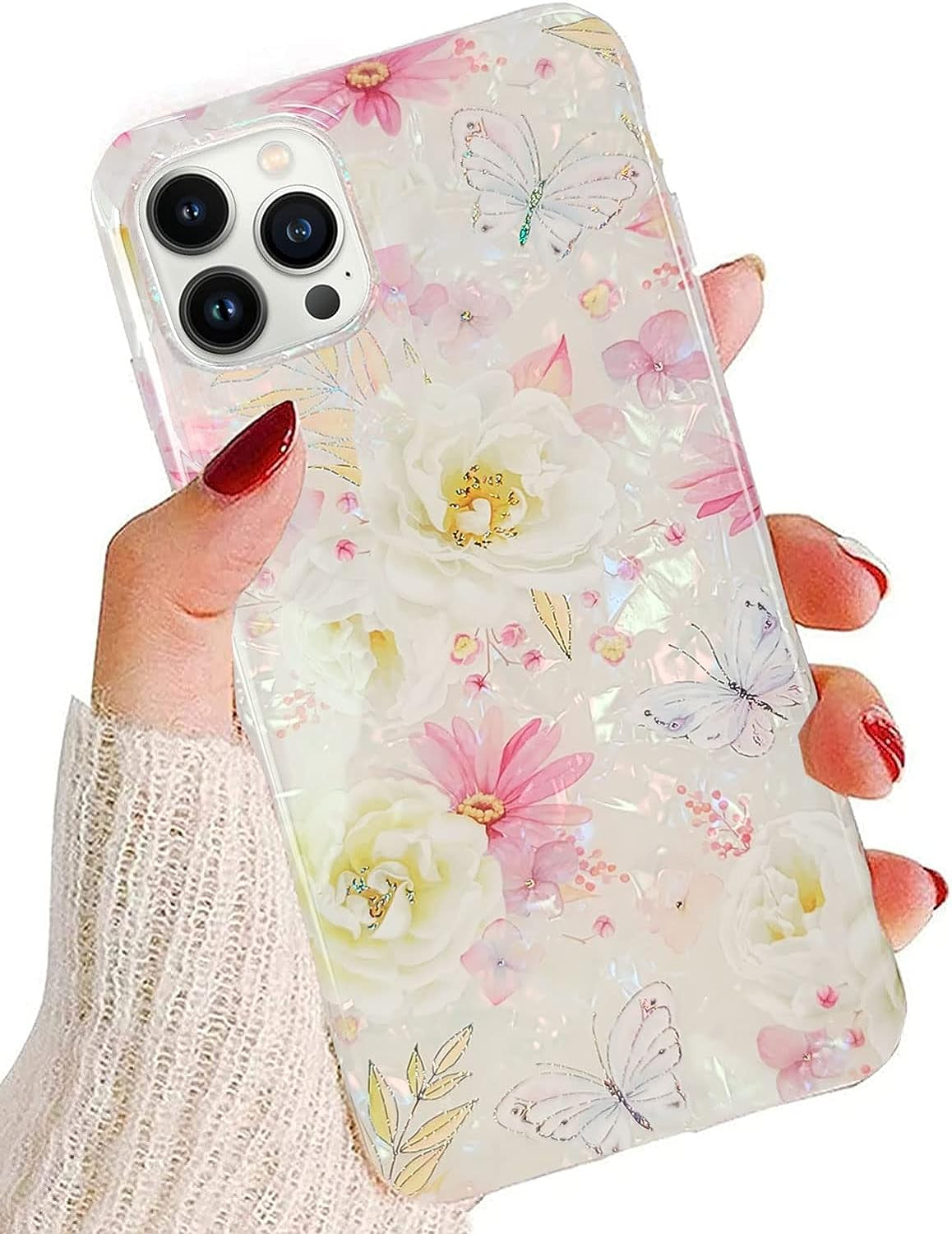 J.West Iphone 14 Pro Case, Luxury Sparkle Translucent Macaron Color, Clear Opal Pearly, Soft TPU Protective Cover  J.west Glitter Pink  