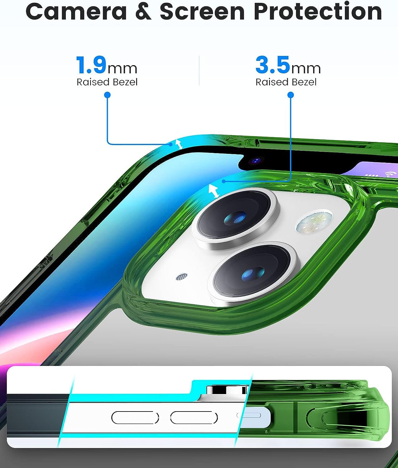 Mkeke Designed for Iphone 14 plus Case Clear, [Non Yellowing] [Military Grade Protection] Shockproof Slim Phone Case for Iphone 14 plus 6.7 Inch - Gradient Black-Green  Shenzhen Make Technology Company Limited   