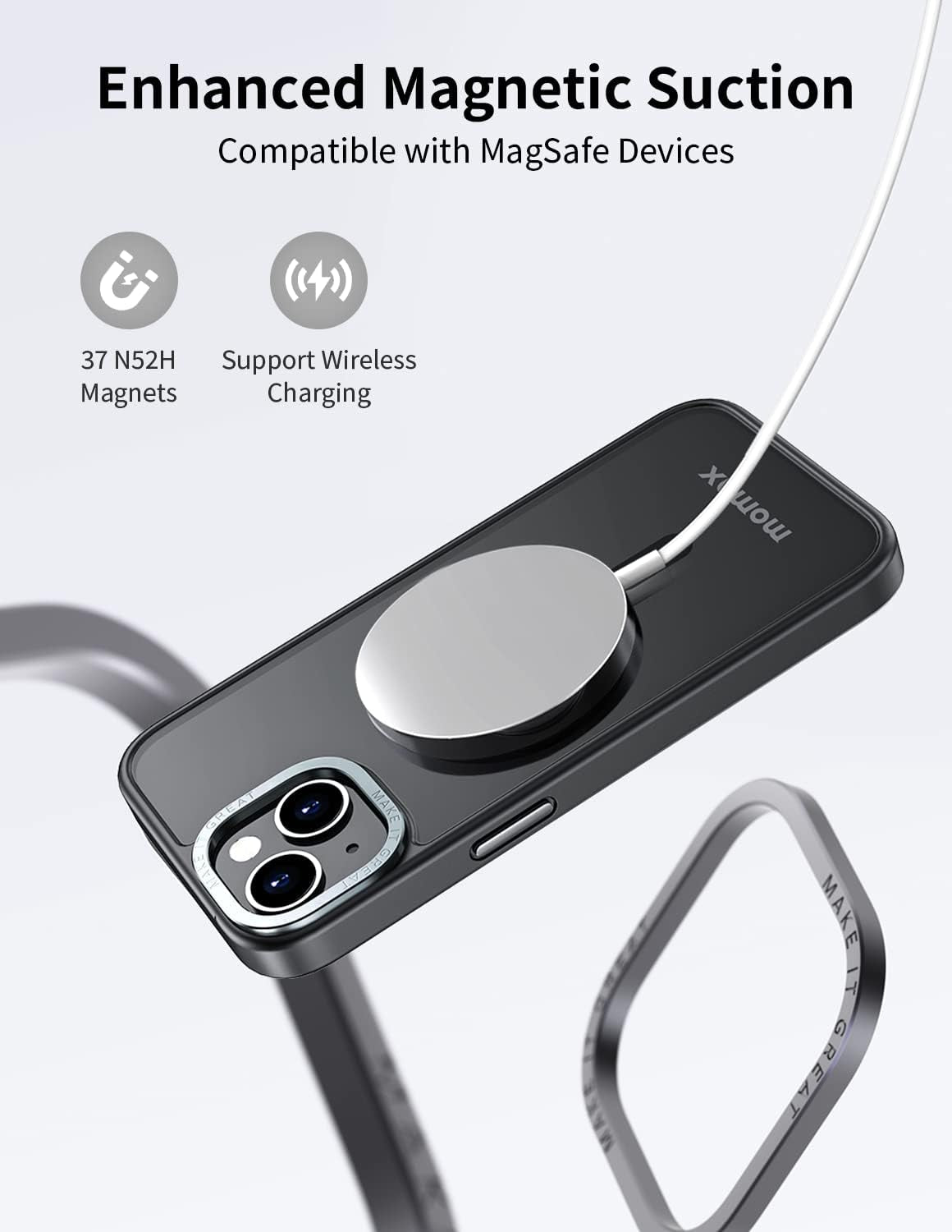 MOMAX Magnetic Phone Case, Translucent Matte Magnet Phone Case with Aluminum Alloy Camera Frame, Shockproof Iphone 14 plus Hybrid Case with Magnet, Compatible with Magsafe Case for Iphone 14 Plus  Momax Technology Ltd.   