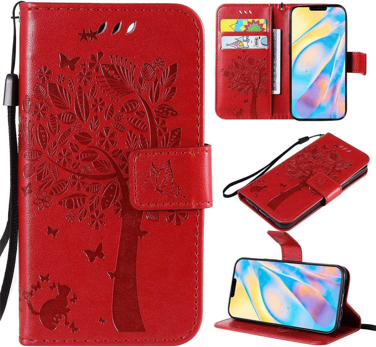 XYX Wallet Case for LG V30, Embossed Cat Butterfly Flowers PU Leather Flip Protective Phone Case Cover with Card Slots for LG V30/LG V35 Thinq, Pink  XYX Red Lg V50/Lg V50 Thinq 