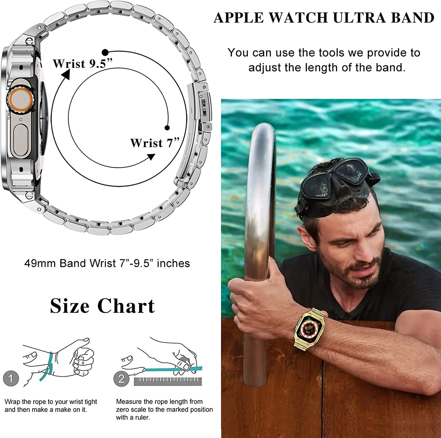 Amznew Stainless Steel Apple Watch Band with Case Compatible with Apple Watch Ultra 49Mm 8/7(45Mm/41Mm) 6/5/4/Se(44Mm/40Mm) 3/2/1(42Mm/38Mm), Iwatch Bands and Protective Cover for Men  Amznew   