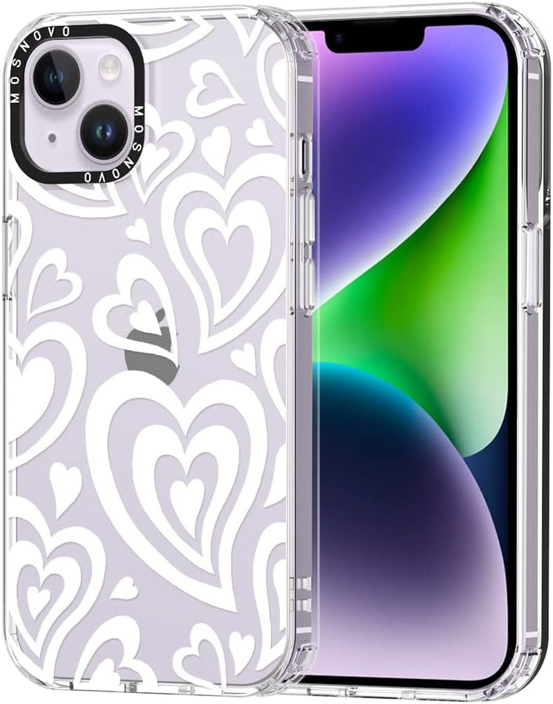MOSNOVO Compatible with Iphone 14 plus Case, [Buffertech 6.6 Ft Drop Impact] [Anti Peel off Tech] Clear TPU Shockproof Bumper Phone Case Cover with Black Dragon Designed for Iphone 14 plus 6.7"  MOSNOVO Groovy Heart  