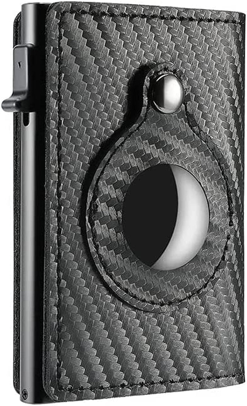 JAT Leather Airtag Men Wallet Genuine Crazy Horse Leather Automatic Pop up Wallet with Airtag Front Pocket (Carbon Fiber)  JAT   