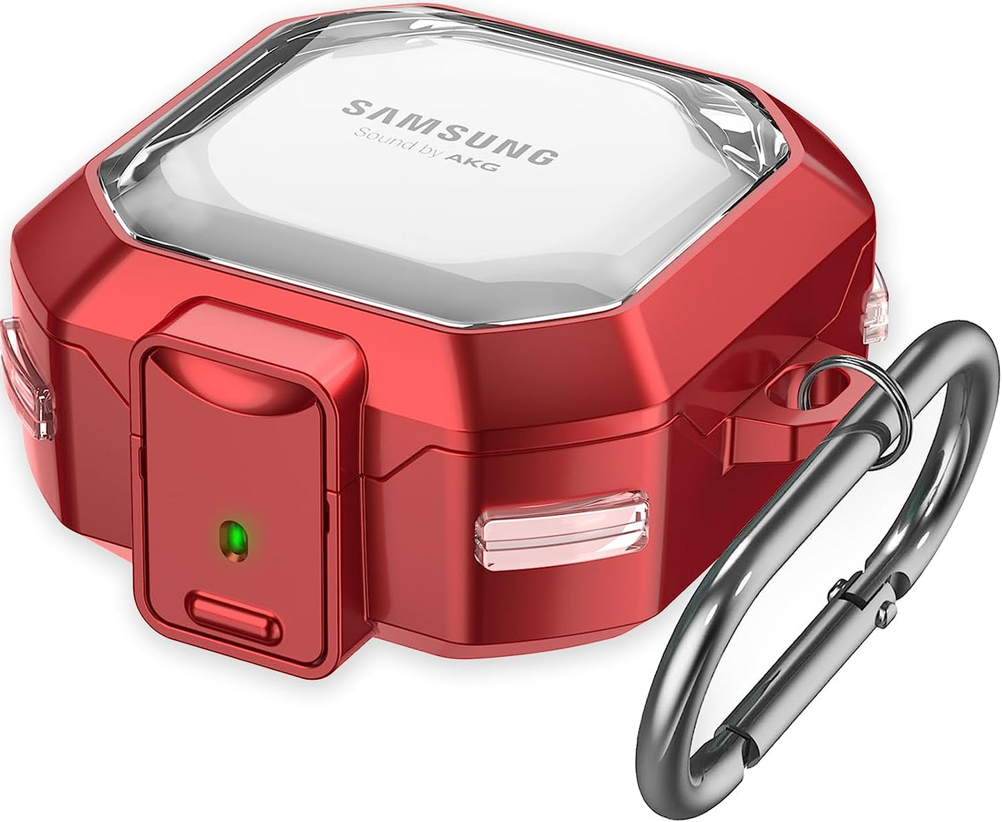 (With Secure Lock) Clear Case Cover for Galaxy Buds 2 Pro Case(2022) /Galaxy Buds Pro Case(2021) /Galaxy Buds 2 Case (2021) /Galaxy Buds Live Case(2020) with Keychain/Zipper Box/Brush -Clear Black  Galafoki Red  