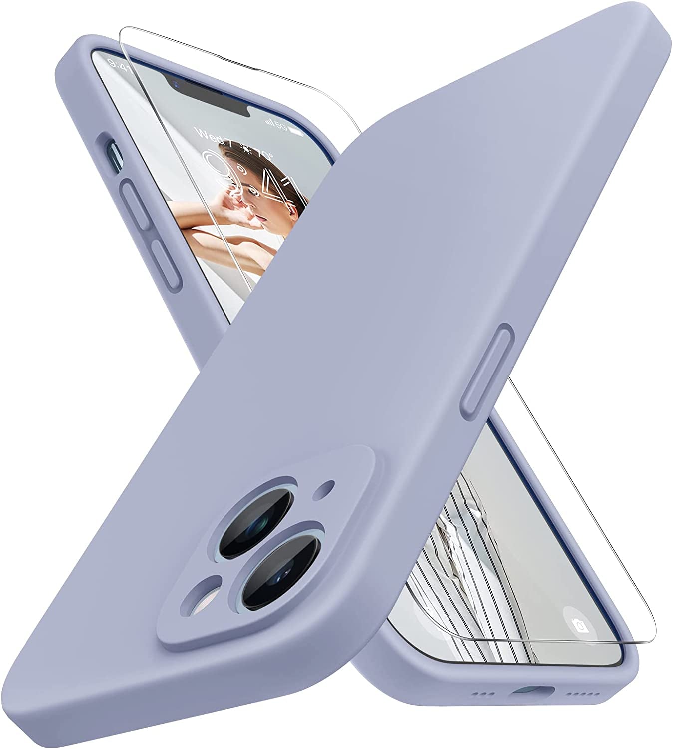 Miracase Magnetic Case Designed for Iphone 14 Case with Screen Protector,[Upgraded Enhanced Camera Protection],Shockproof Liquid Silicone Case 6.1 Inch,Acacia Green-Magnetic  Miracase Lavender Grey  