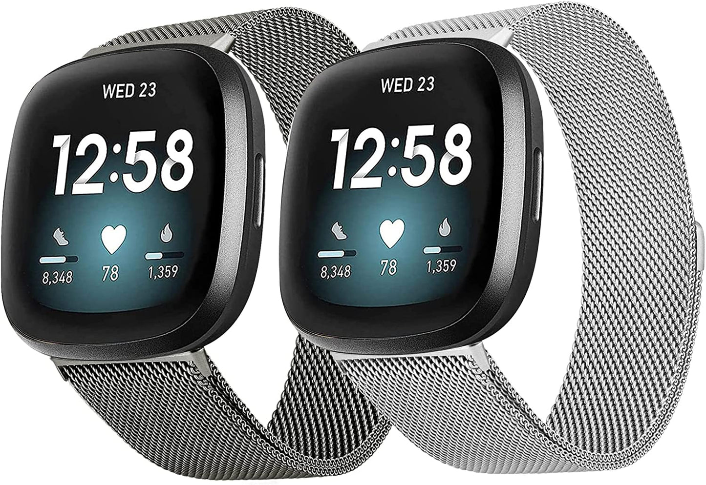 2Pack Metal Bands Compatible with Fitbit Versa 3 /Fitbit Versa 4 /Fitbit Sense 2 /Fitbit Sense Bands for Women Men, Stainless Steel Metal Adjustable Magnetic Strap Replacement for Versa 3/Fitbit Sense  Afoskce Silver+Gray  