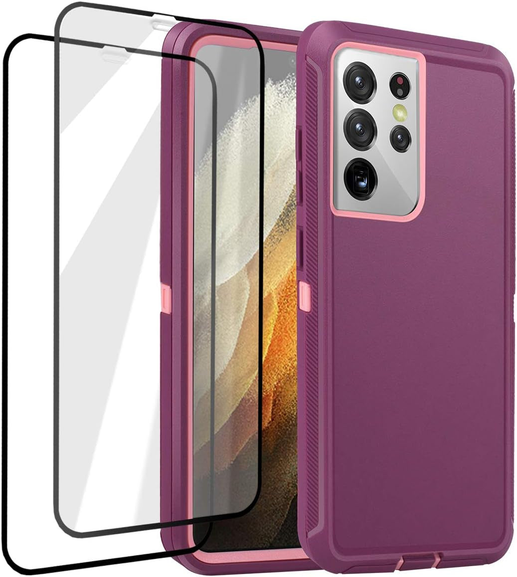Aicase for Galaxy S21 Ultra Case with Screen Protector, Heavy Duty Drop Protection Full Body Rugged Shockproof/Dustproof 3-Layer Military Grade Tough Durable Phone Cover for Samsung Galaxy S21 Ultra  AICase Night Purple/Baby Pink Galaxy S21 Ultra 