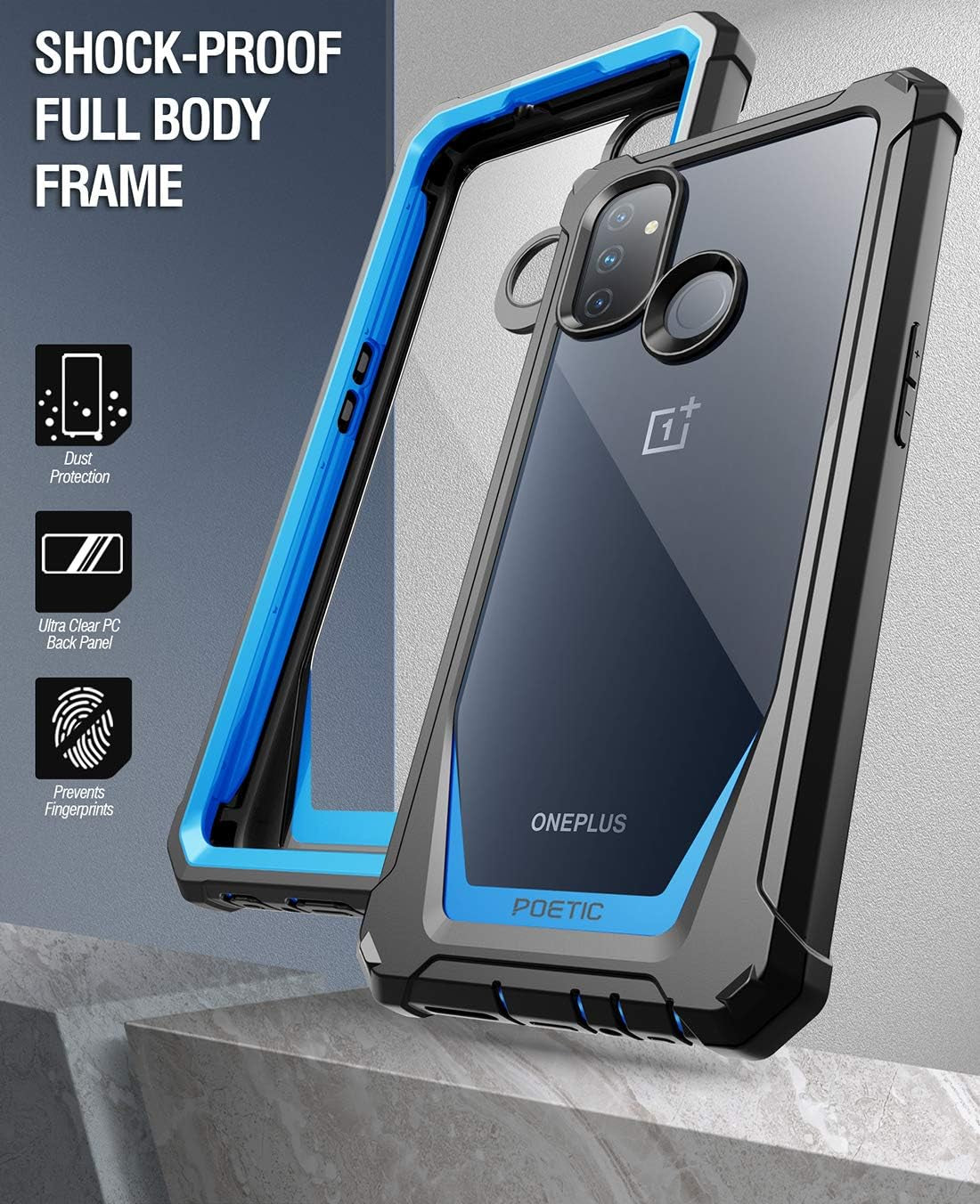Poetic Guardian Series Case Designed for Oneplus Nord N100, Full-Body Hybrid Shockproof Bumper Cover with Built-In-Screen Protector, Blue/Clear  Poetic   