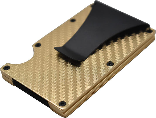 Aluminum Minimalist Slim Carbon Fiber Wallet with RFID Blocking (Gold)  Infinite Evolution   