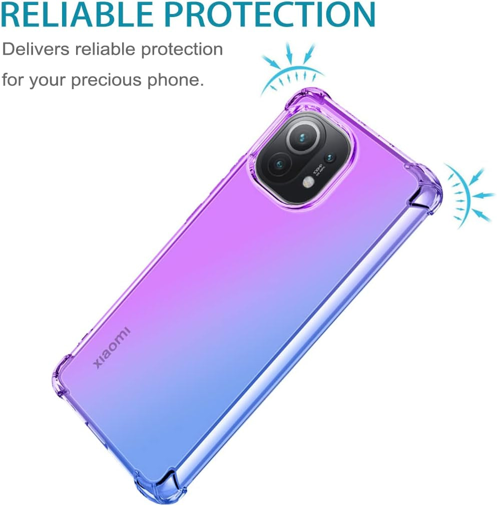 Vokuha for Xiaomi 11 5G Case, M2011K2C Case, Cute Clear Gradient Slim Shockproof Soft Flexible TPU Back Phone Protective Cover for Xiaomi Mi 11 5G (Purple/Blue)  Vokuha   