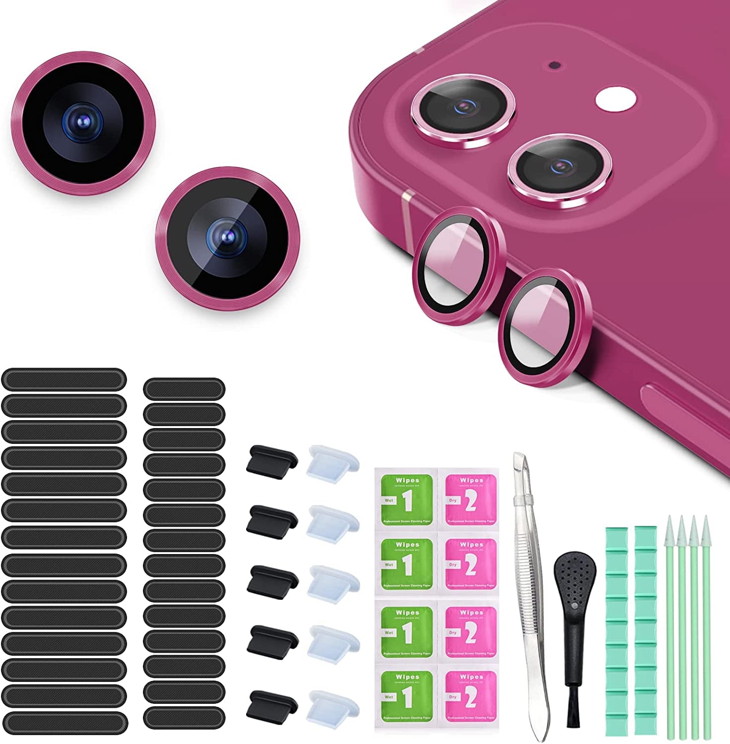 16 PCS Iphone Metal Speaker Dust Cover (8PCS Black and 8PCS Silver) 2PCS Iphone Metal Dust Plug 10PCS Silicone Dust Plugs,With Cleaning Tools Compatible Iphone 12/13 /14 Pro/Pro Max/Iphone Series  Pohgelan Purple iphone 11/12/12mini 