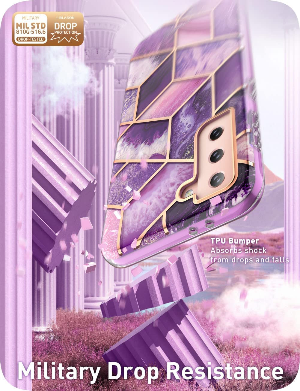 I-Blason Cosmo Protective Case for 6.1-Inch Samsung Galaxy S22 5G (2022), Marble Purple  i-Blason   