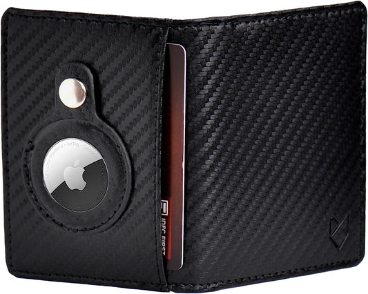 FOXHACKLE Airtag Wallet Slim Minimalist Leather Credit Card Holder for Men Women, RFID Blocking Front Pocket Mens Leather Wallet (Carbon Black)  FOXHACKLE ENTERPRISES   