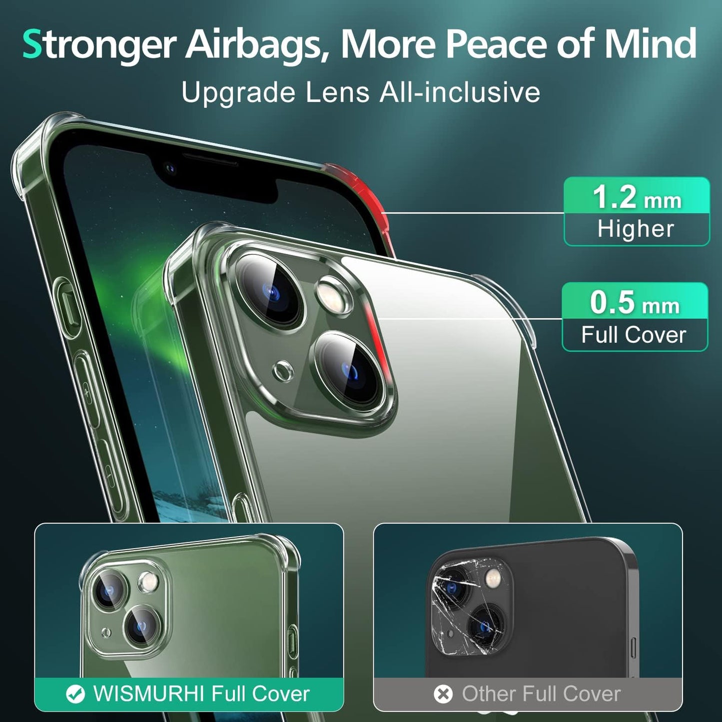 WISMURHI Crystal Clear Case for Iphone 13, [Never Yellow], [Airbag Protection], [Camera Protection], Silicone Phone Cover Case with Screen Protector, Slim Transparent Case Protective, 6.1''  WISMURHI   