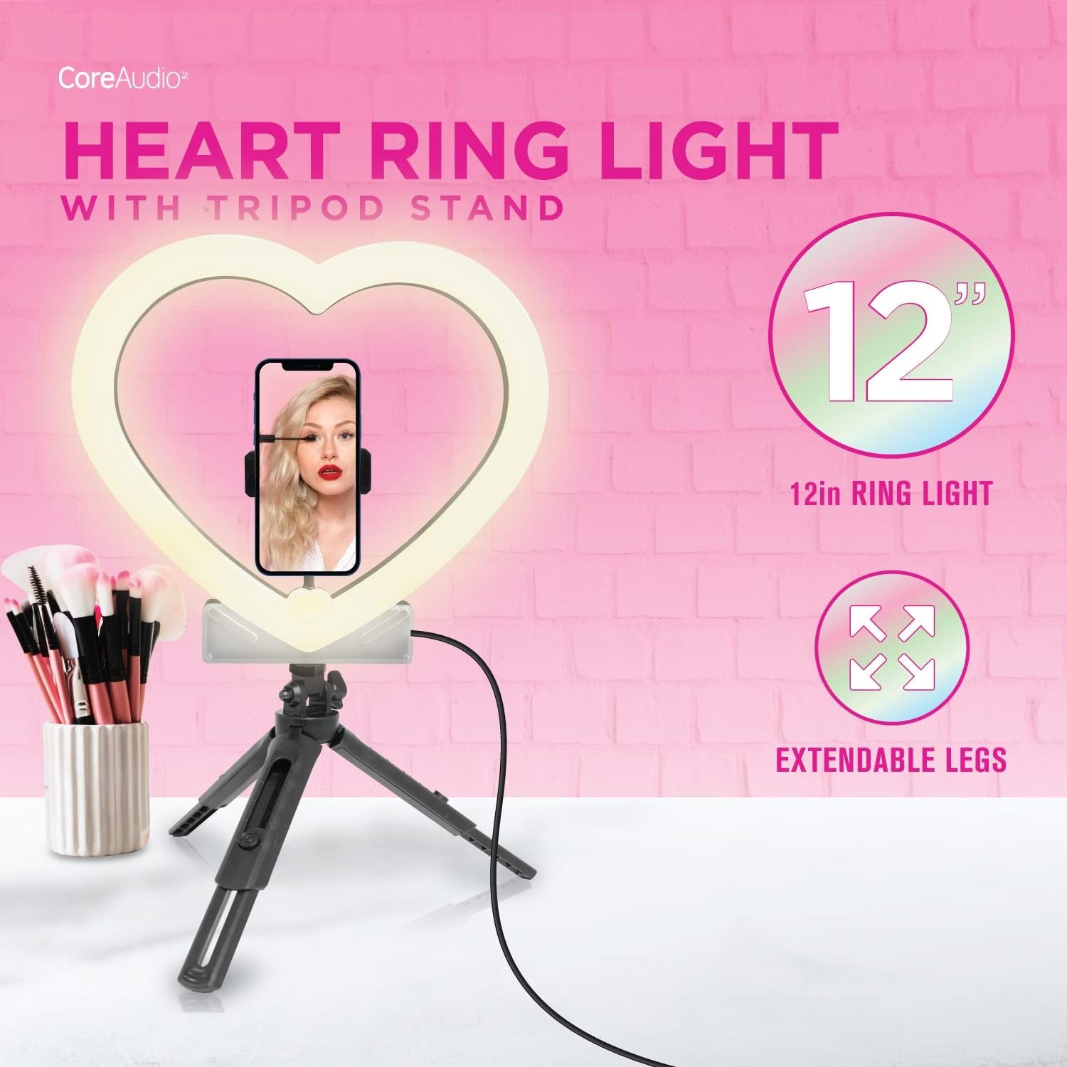 Coreaudio 12" Heart Shaped Ring Light with Phone Stand, Desktop Tripod with Ring Light for Photography, Makeup, Vlogging, Pictures, Video Recording, and Tiktok  iWorld LLC   