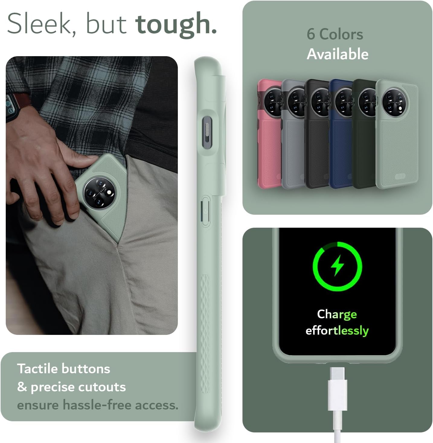 TUDIA Dualshield Grip Designed for Oneplus 11 Case 5G (2023), [Mergegrip] Dual Layer Shockproof Slim Military Grade Non-Slip Tough Heavy Duty Protective Phone Case Cover (Green Lily)  TUDIA   