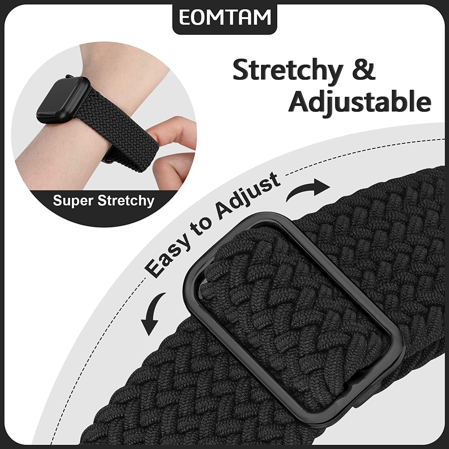EOMTAM 5 Pack Braided Stretchy Adjustable Straps Compatible for Apple Watch Band 38Mm 40Mm 41Mm 42Mm 44Mm 45Mm 49Mm for Women Men ,Sport Elastic Nylon Cloth Wristbands for Iwatch Series Ultra 8 SE 7 6 5 4 3  EOMTAM   