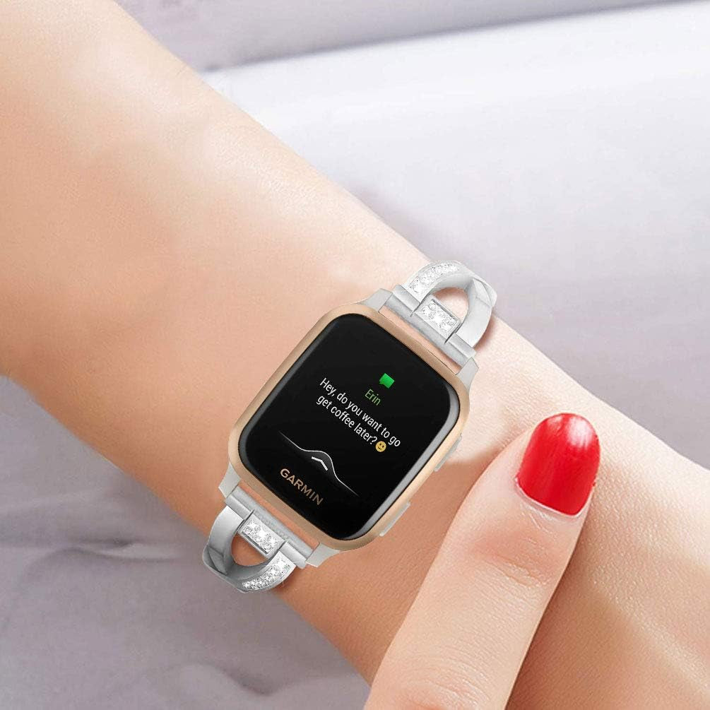 Sankel Compatible for Garmin Venu Sq 2 Music Band,Women 20Mm Metal Replacement Wristband Bracelet Strap for Garmin Venu/Venu Sq/Venu Sq 2 Music,Vivomove Hr,Vivoactive 3,Garmin Move Luxe/Style (Silver)  Sankel   