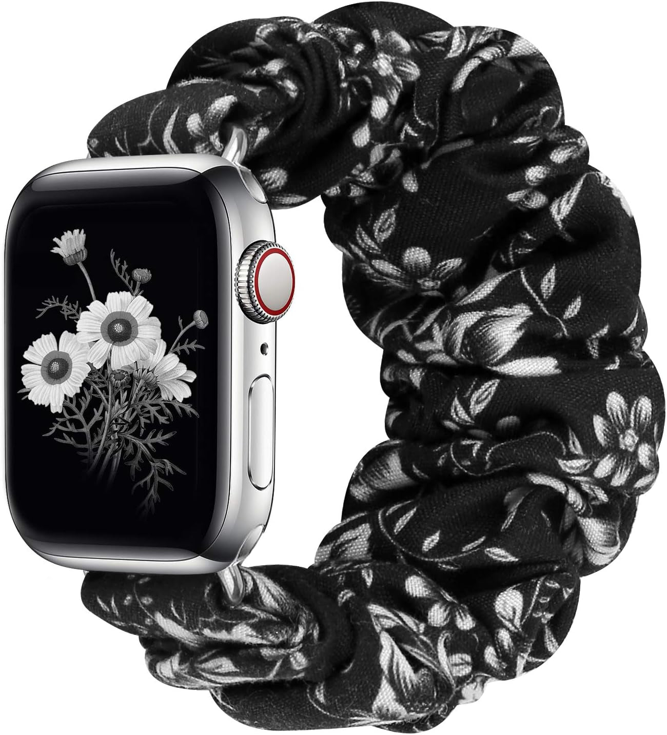 Greatfine Compatible for Apple Watch Band Scrunchie 38Mm 40Mm 41Mm 42Mm 44Mm 45Mm,Soft Elastic Scrunchie Watch Bands,With Iwatch Series 8 7 6 SE 5 4 3 2 1 Ultra,Replacement Wristband for Women(S/M)  HSELE K-Small Daisies 42mm/44mm/45mm-S/M 