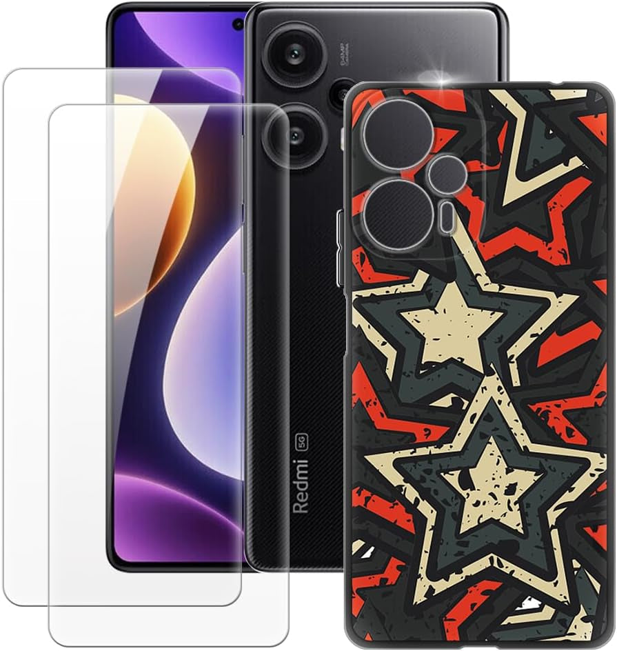MILEGAO Xiaomi Redmi Note 12 Turbo 5G Case + 2PCS Screen Protector Tempered Glass, Ultra Thin Bumper Shockproof Soft TPU Silicone Cover for Xiaomi Poco F5 5G (6.67”)  MILEGAO Star  